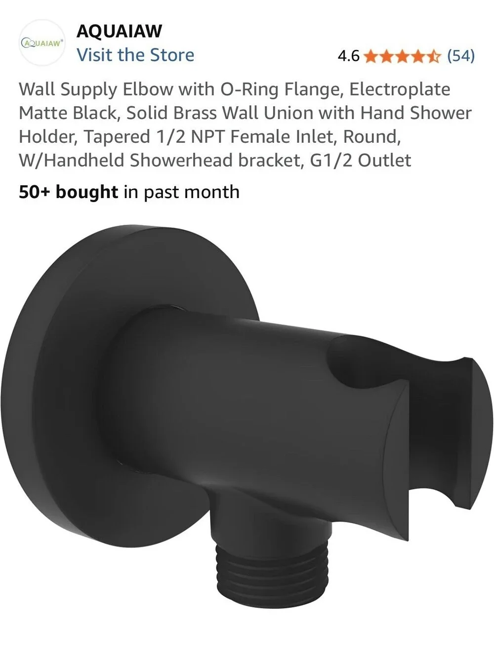 Wall Supply Elbow with O-Ring F, Electroplate Matte Black Solid G1/2 Outlet